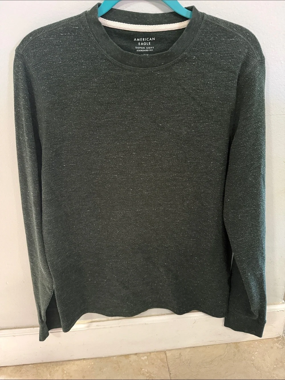 American Eagle Outfitters Men's Heather Forest Green Crewneck Sweater